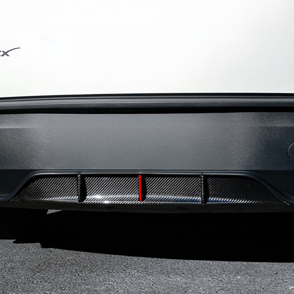 Front view of Carbon Fiber Rear Diffuser installed on Tesla Model Y Juniper