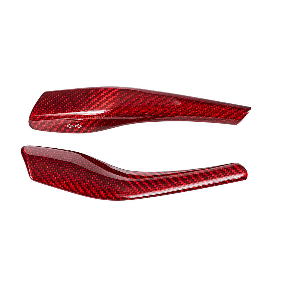 Tesla Model Y Juniper Red glossy Carbon Fiber Turn Signal Stalk Covers