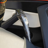 side view of Tesla Model Y Juniper Forged glossy Carbon Fiber Turn Signal Stalk Covers