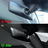 Before vs after installation: Tesla Model 3/Y Highland with Dry Carbon Fiber Interior Rearview Mirror Cover
