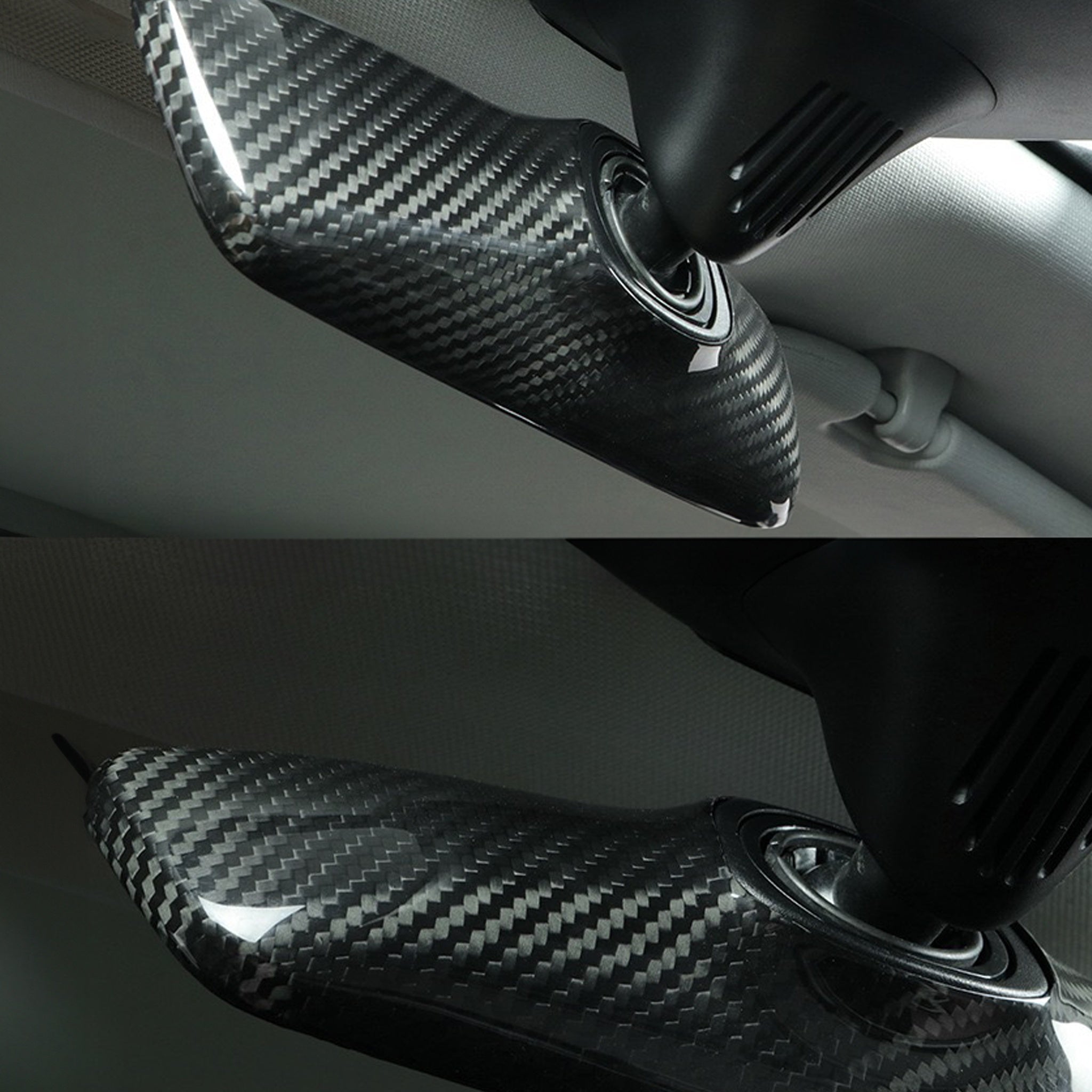 Dry Carbon Fiber Interior Rearview Mirror Cover installed on Tesla