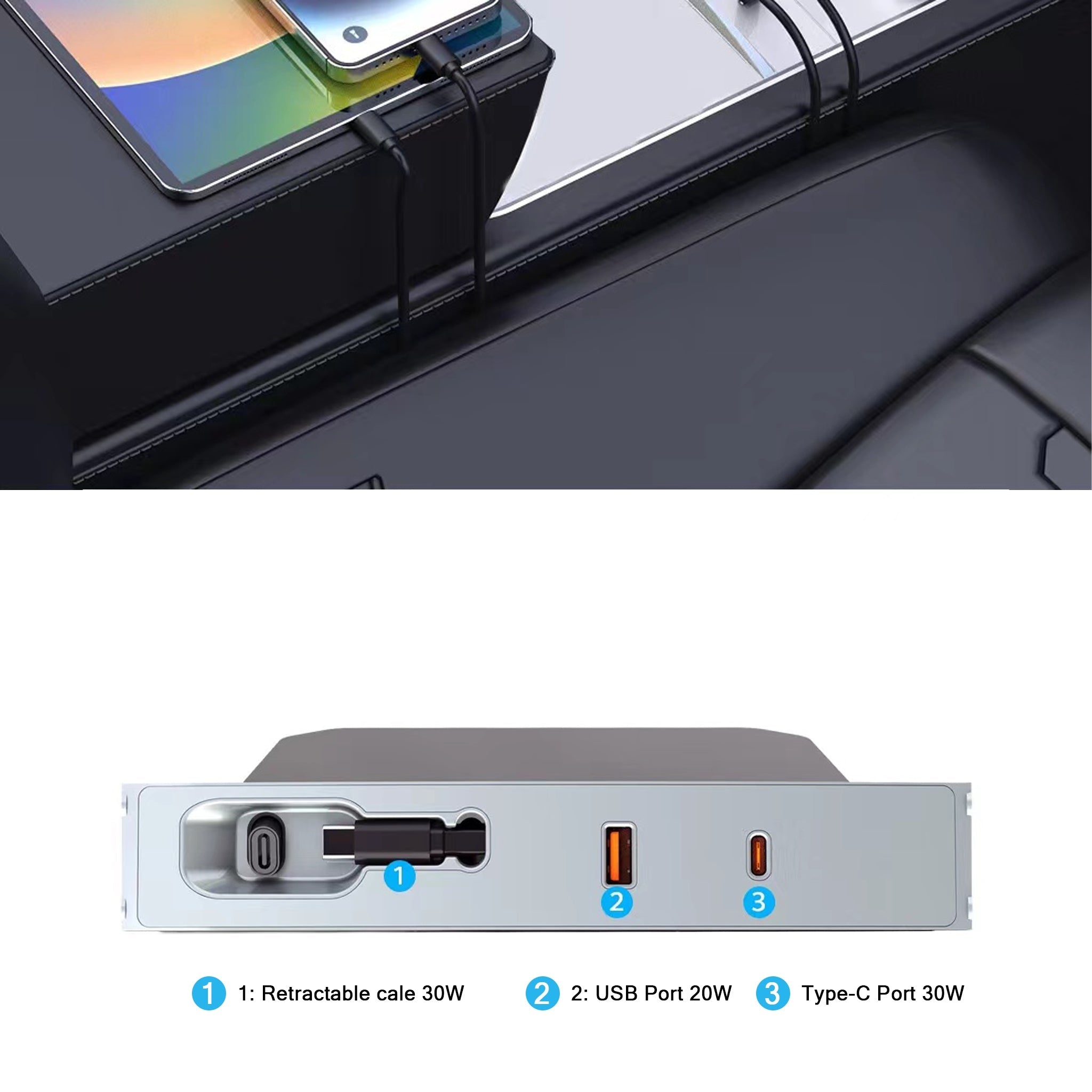 Tesla Model 3 Highland & Model Y 2025 USB Hub Docking Station – Fast Charging with Retractable Cable