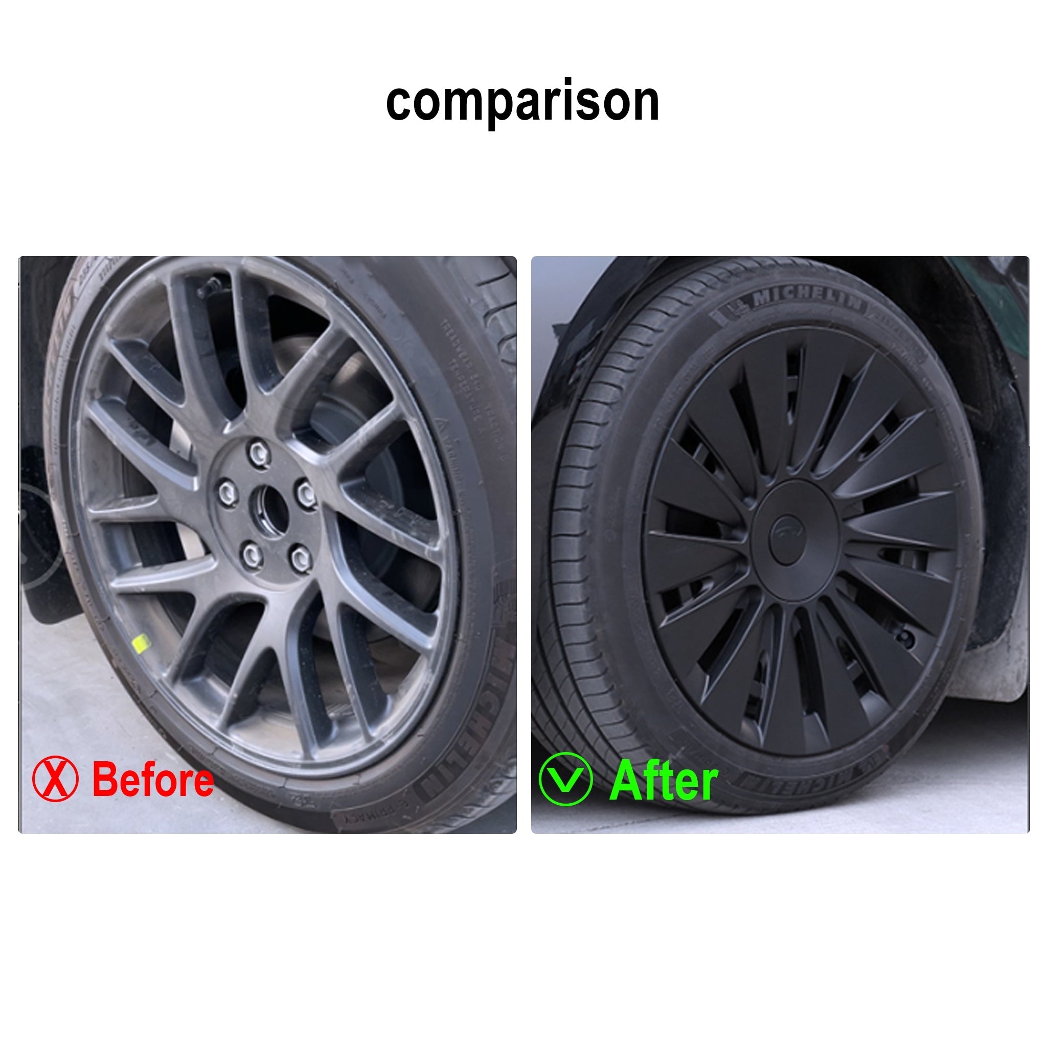 Tesla Model 3 Highland Turbine Style Wheel Covers comparison