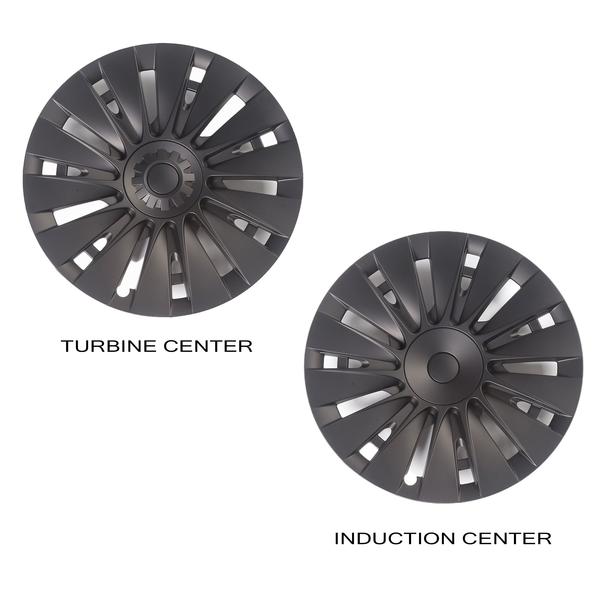 Tesla Model 3 Highland Turbine Style Wheel Hub Caps Two Center Cap Styles