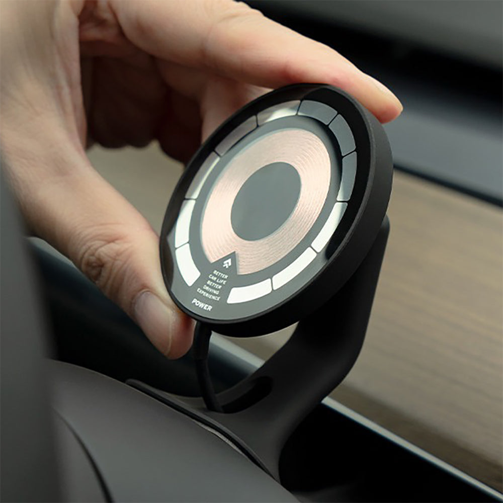 Tesla Wireless Charging Phone Mount for Model 3/Y – OBD-II Power & Steering Wheel Installation