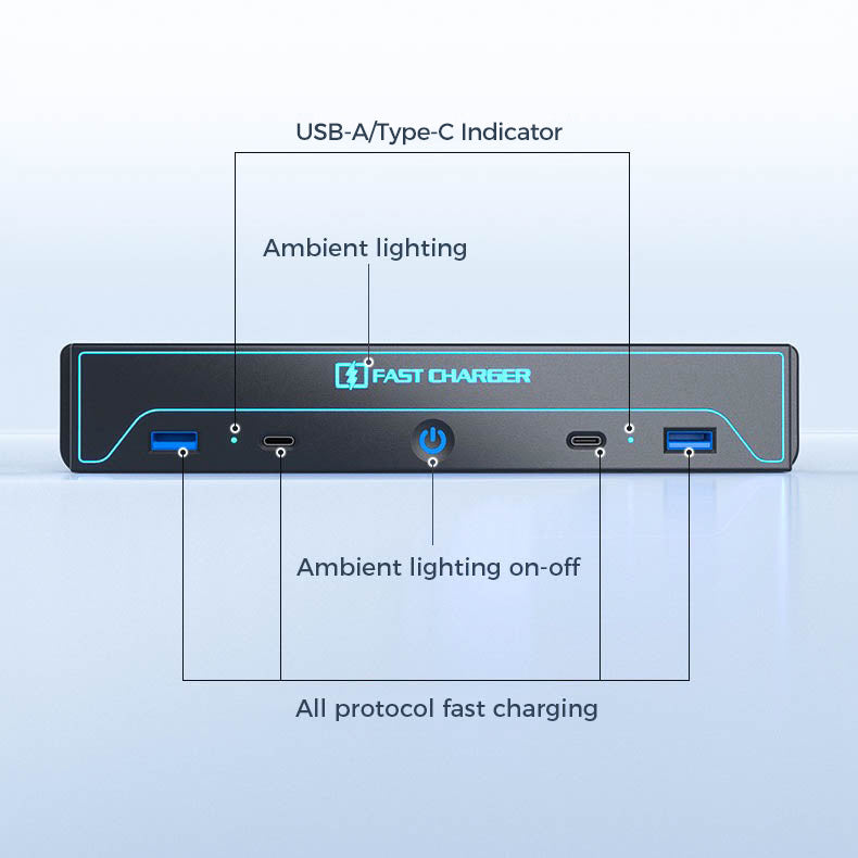 2024+ Tesla Model 3 Premium Center Console USB Hub with 27W Fast Charging & 7-Color Ambient Lighting