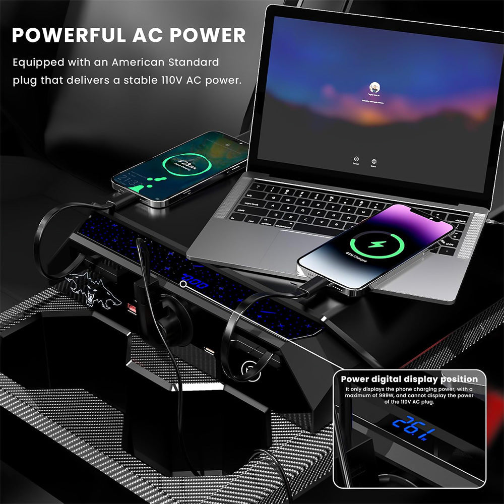 Tesla Cybertruck Center Console Multi-Ports USB Hub with Retractable Cables