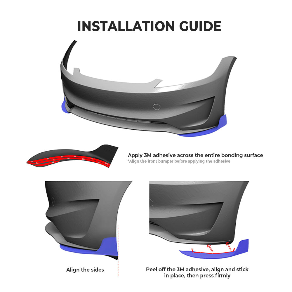 installation guide of Tesla Model 3 Highland Performance Carbon Fiber Front Bumper Side Splitters