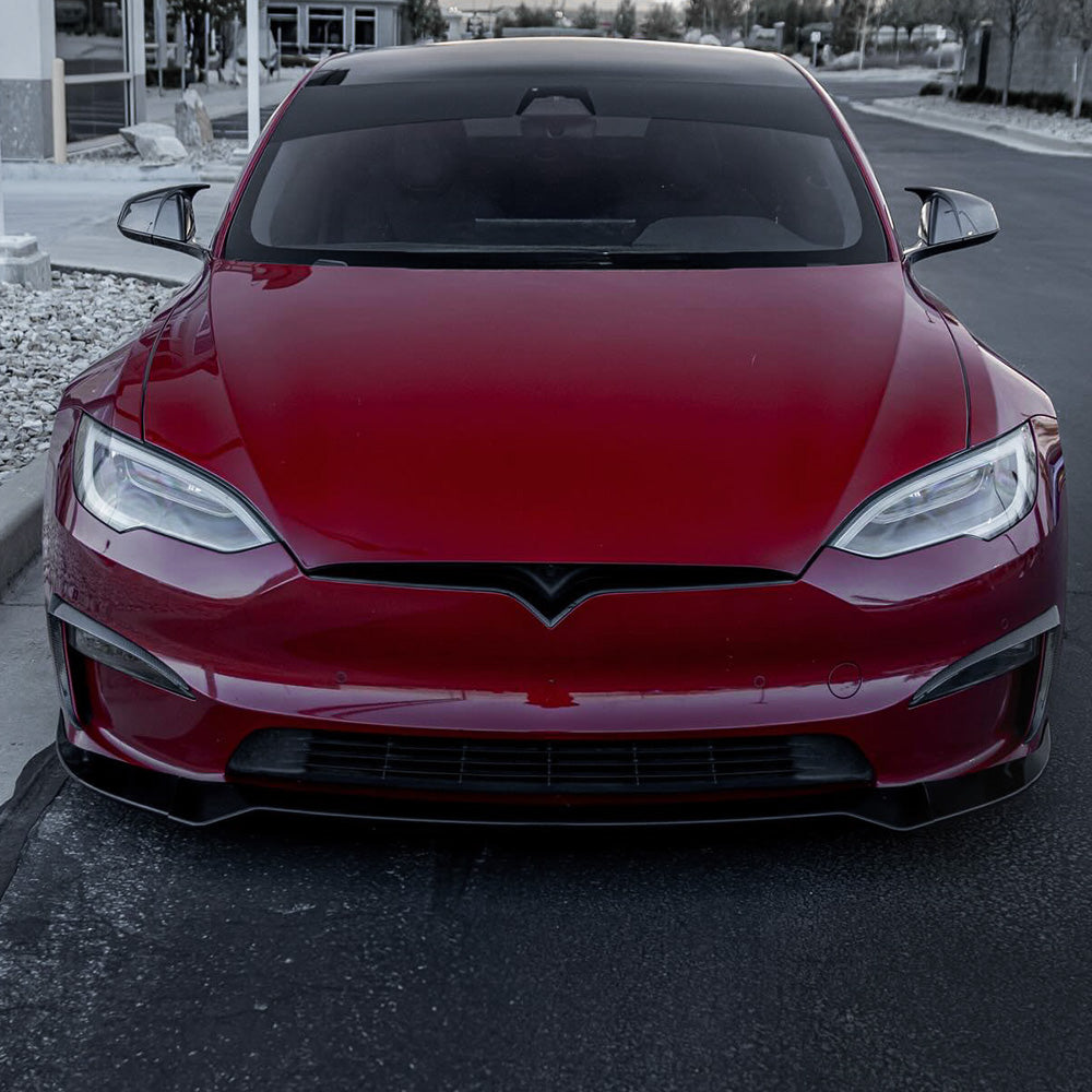 Tesla Model S Carbon Fiber Front Lip Splitter & Aero Body Kit - Matte/Glossy Finish | High Downforce Design 2021-2025