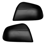 front view of Tesla model Y Juniper with Carbon Fiber Mirror Caps - matte style