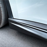 close up of Tesla Model Y Carbon Fiber Ascend Side Skirts for 2020-2026+ Juniper