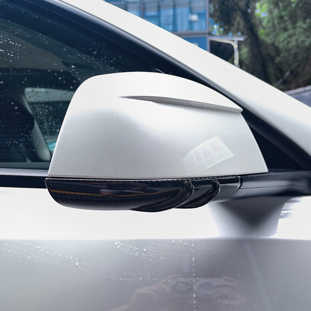 Carbon Fiber Mirror Lower Cover installed on Tesla Model Y – glossy finish