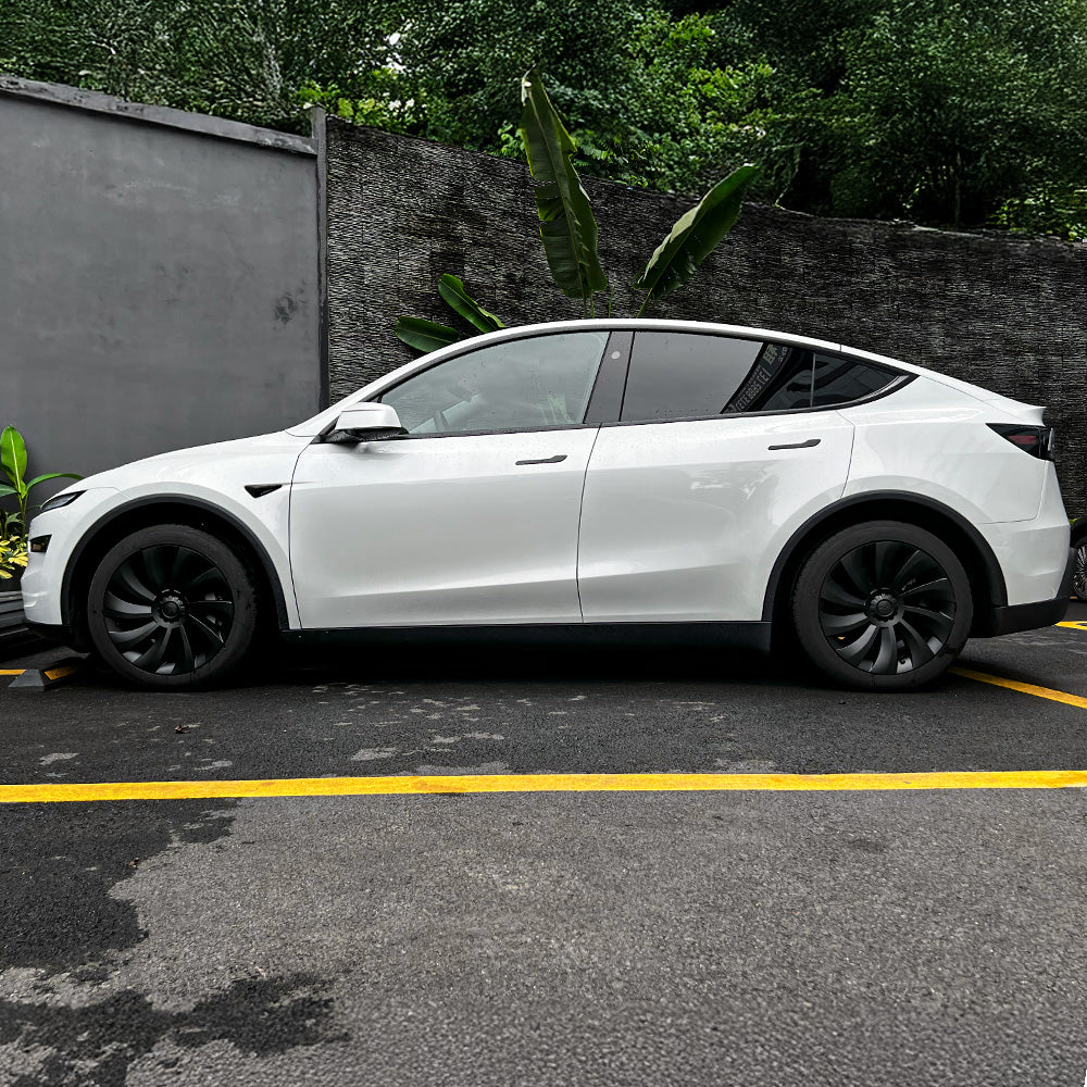 19'' Uberturbine-Style glossy Wheel Covers for Tesla Model Y Juniper shooting