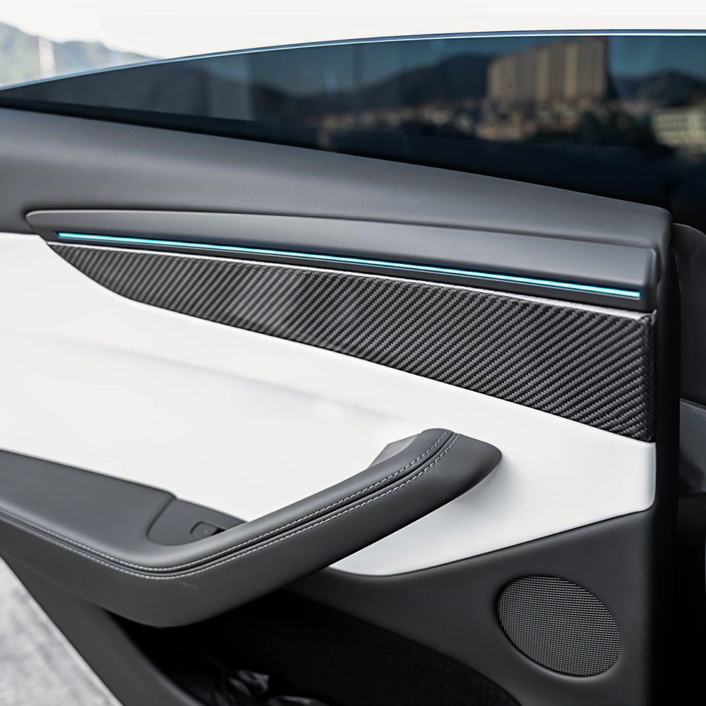 Tesla Model Y Juniper Carbon Fiber Door Panel Trim Covers 2025.03+