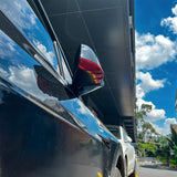 Bottom view of Tesla Model Y with carbon fiber mirror cover installed