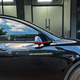 Carbon Fiber Mirror Lower Cover installed on Tesla Model Y – red finish