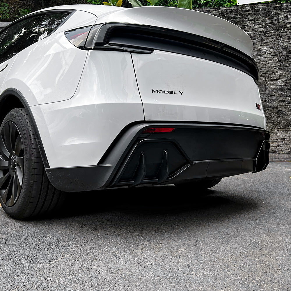 Side view of ABS Split Rear Diffuser installed on Tesla Model Y Juniper