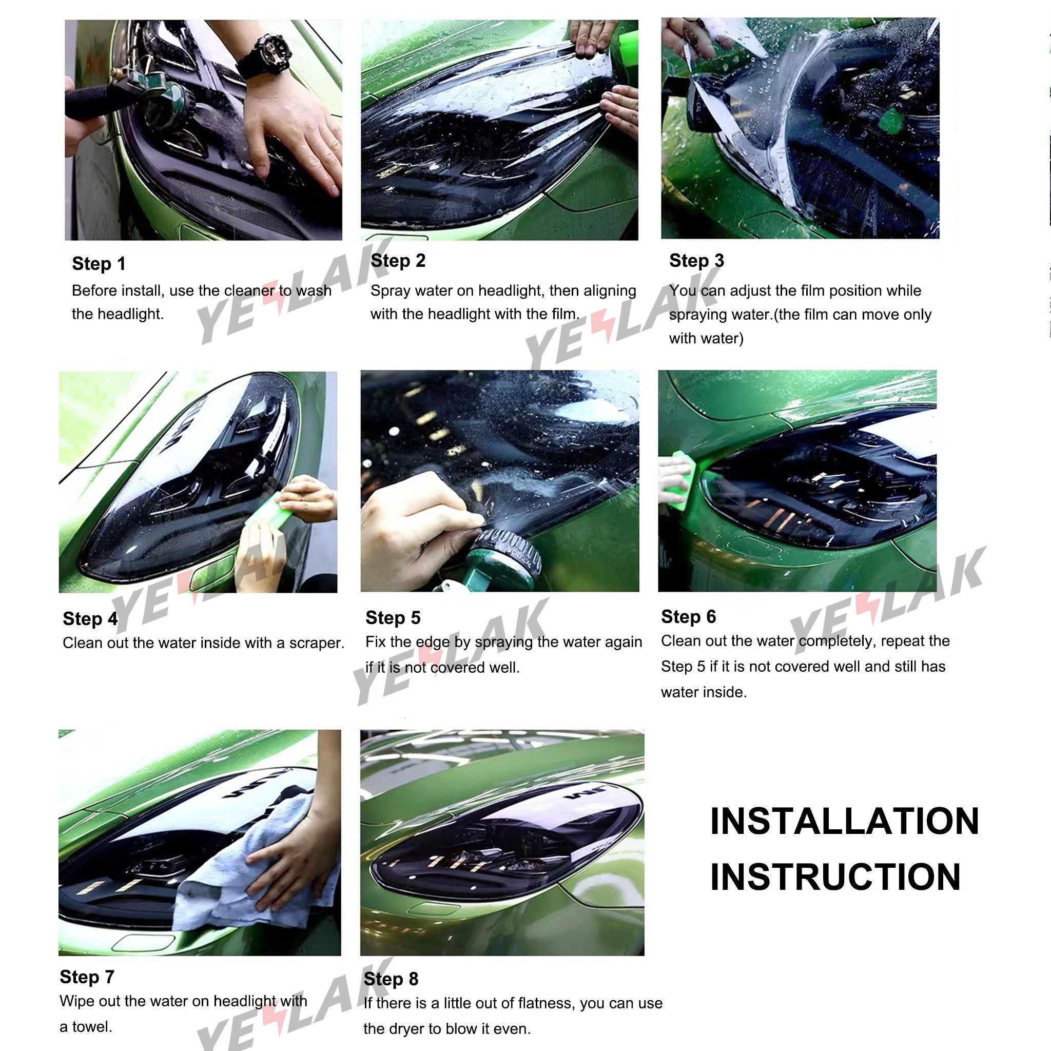 Tesla Model 3/Y/X/S & 2024 Model 3 Headlight PPF Pre-Cut Protection Film - UV-Activated Smoke Tint, Anti-Scratch TPU Cover