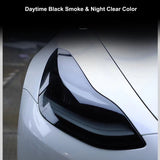 Tesla Model 3/Y/X/S & 2024 Model 3 Headlight PPF Pre-Cut Protection Film - UV-Activated Smoke Tint, Anti-Scratch TPU Cover