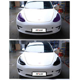 Tesla Model 3/Y/X/S & 2024 Model 3 Headlight PPF Pre-Cut Protection Film - UV-Activated Smoke Tint, Anti-Scratch TPU Cover