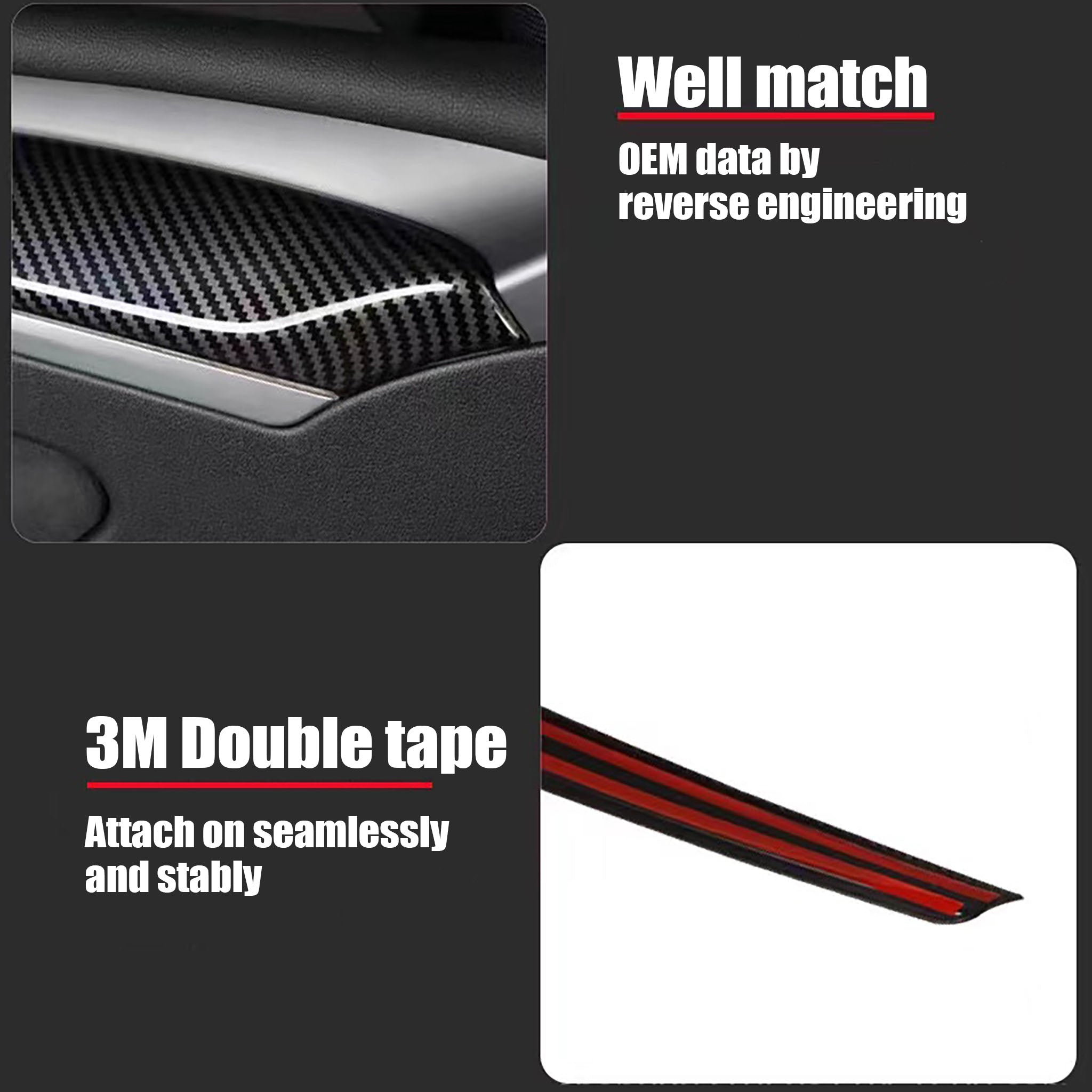 Dashboard & Front Door Trim Cover for Tesla Model 3&Y (2021-2023)