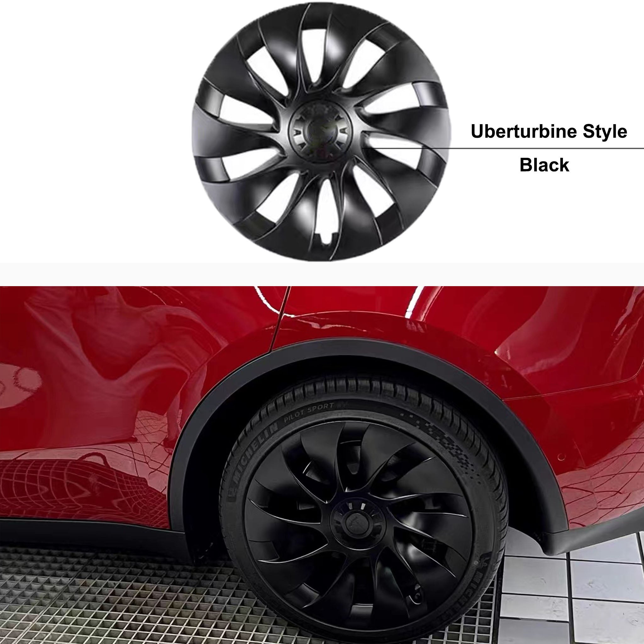 Teego 20inch Model Y wheel Covers with Uberturbine Style Center Black Wheel Caps