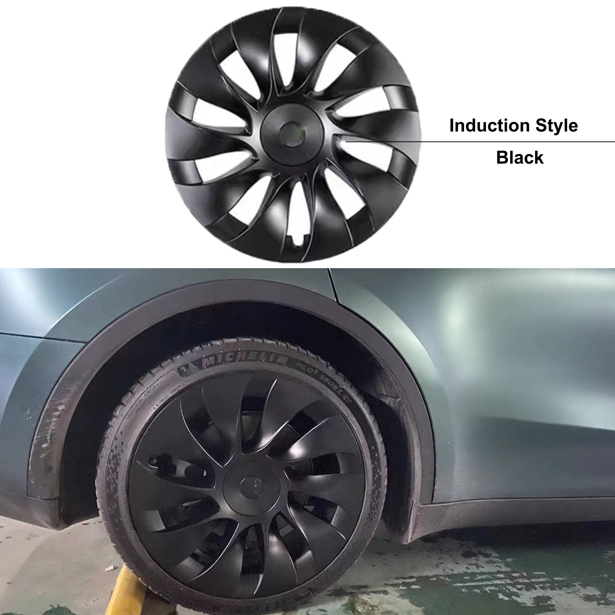 Teego 20 inch Model Y Wheel Covers with Induction Style Center Black Wheel Caps