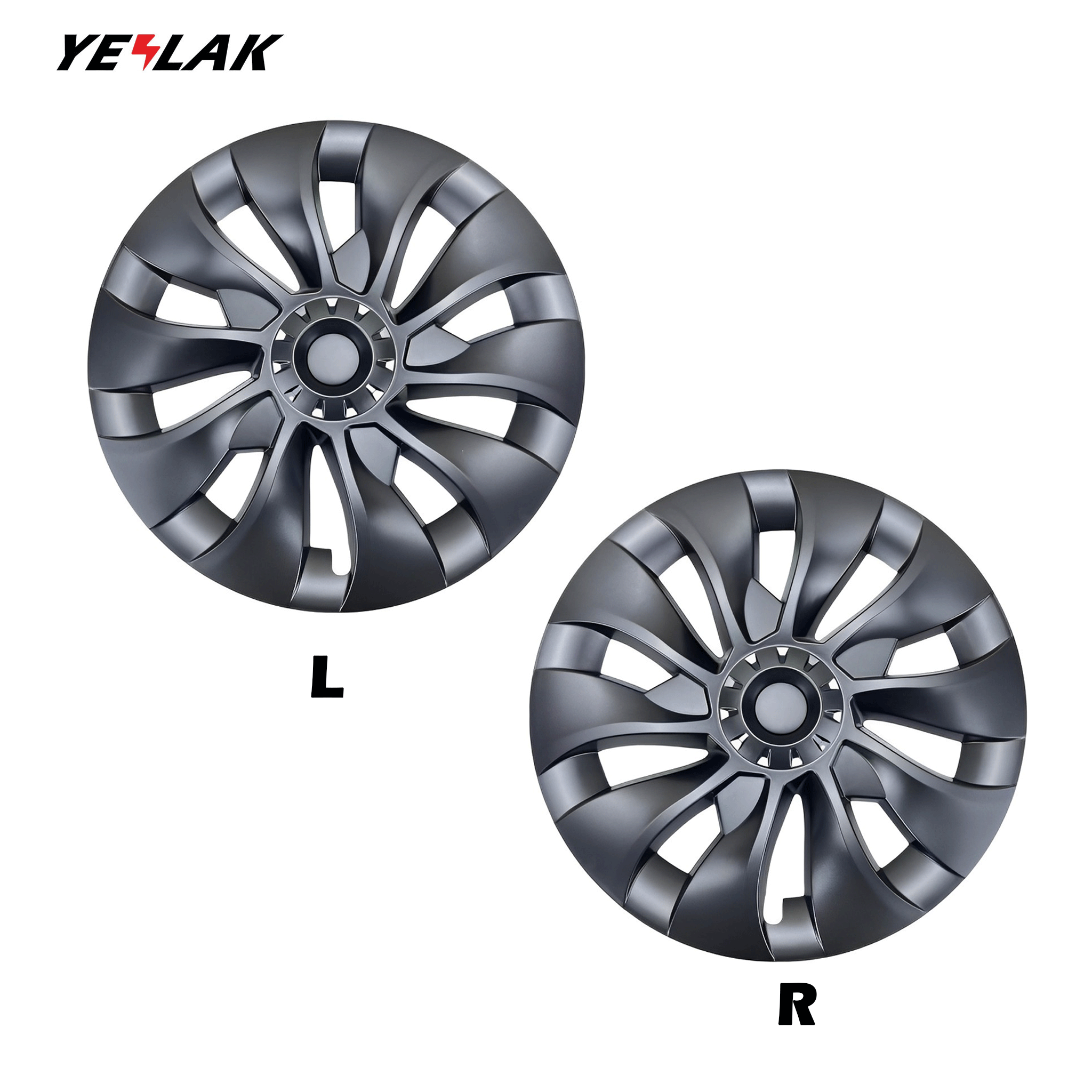 Uberturbine Style Hubcaps For Tesla Model 3 18'' Aero Wheels (Directional) - Gun Grey