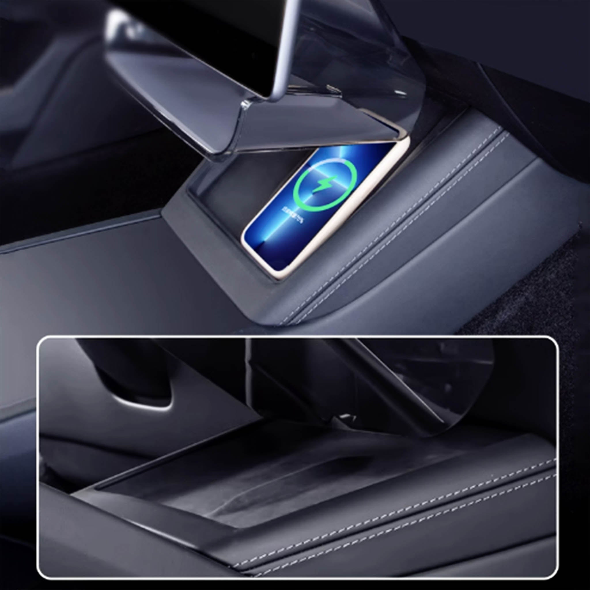 Compact Under-Screen Storage with Non-Slip Mat For Tesla Model 3 & Y 2017-2025+