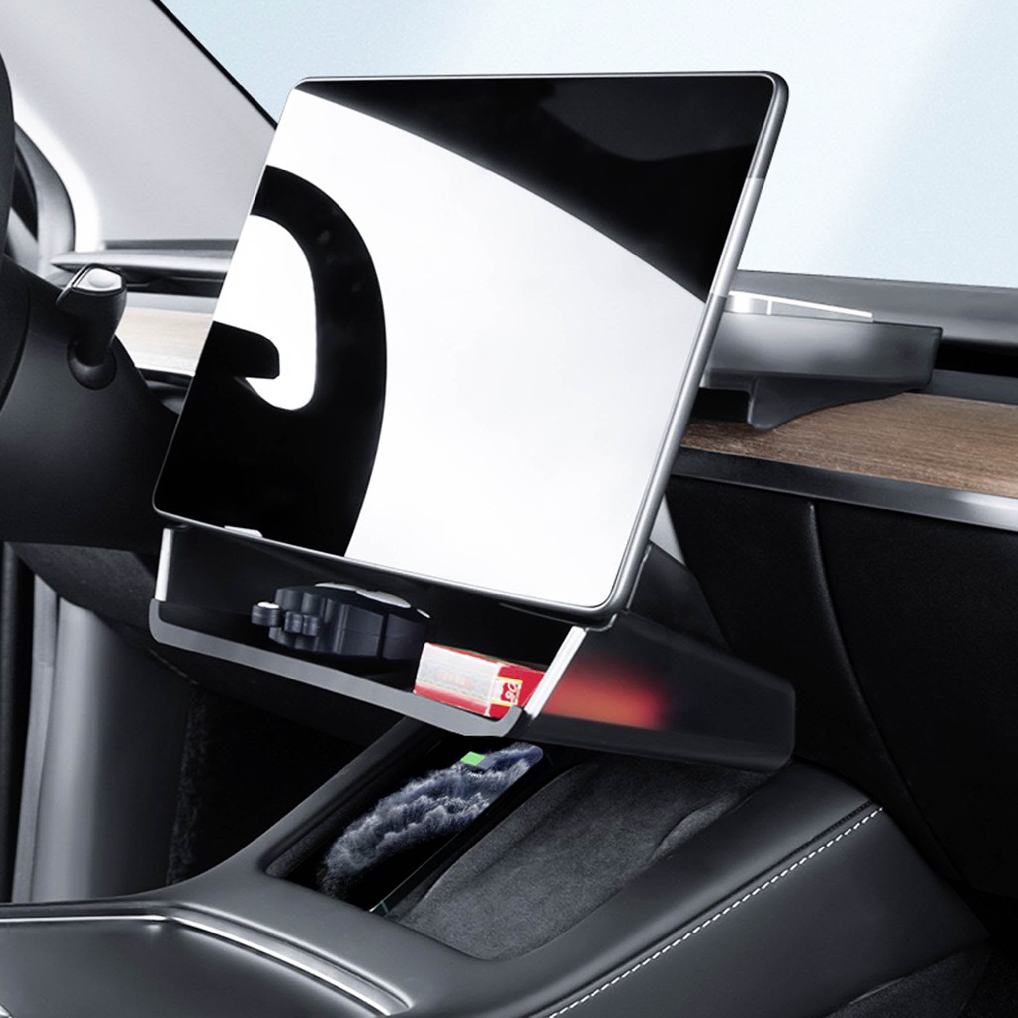 Compact Under-Screen Storage with Non-Slip Mat For Tesla Model 3 & Y 2017-2025+