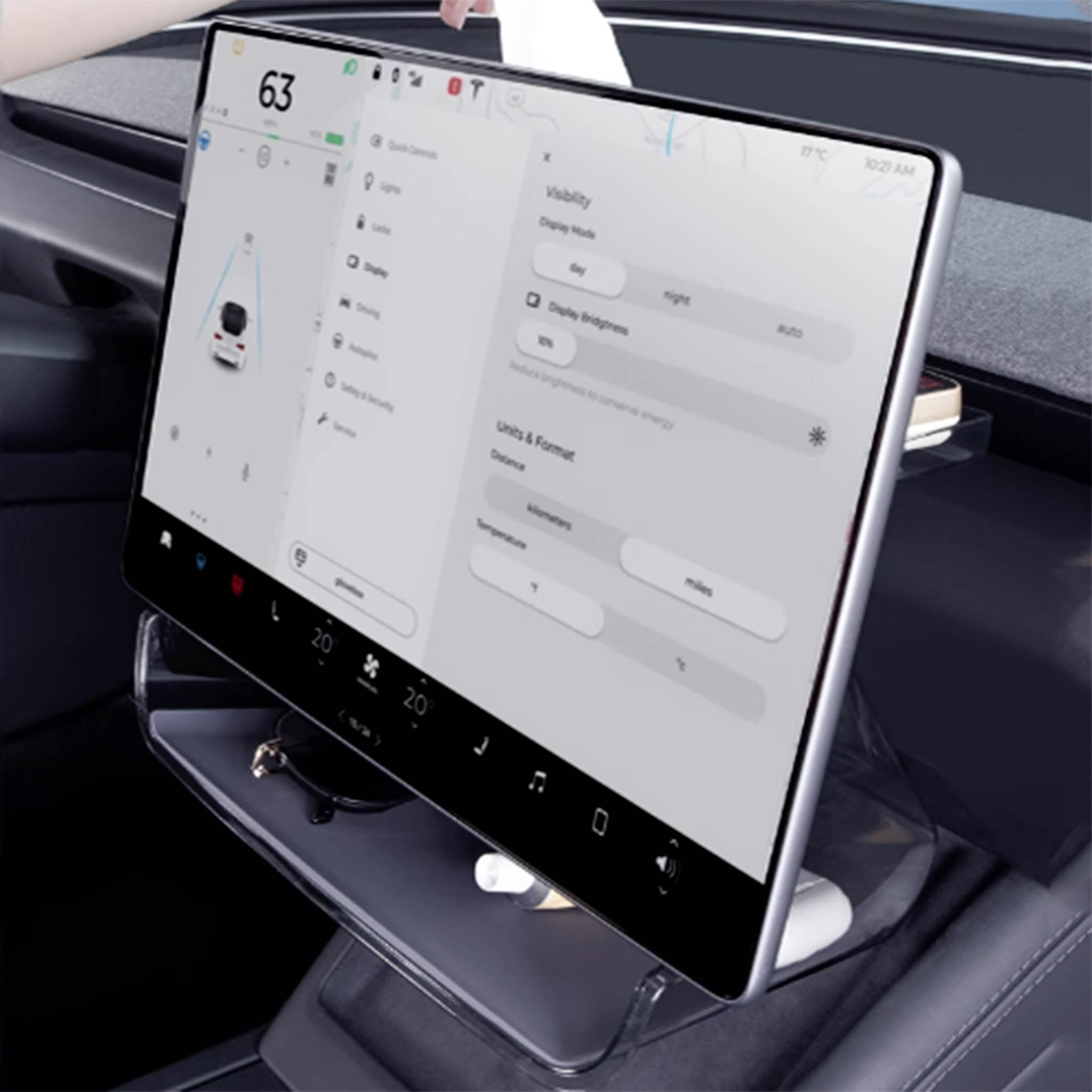 Compact Under-Screen Storage with Non-Slip Mat For Tesla Model 3 & Y 2017-2025+