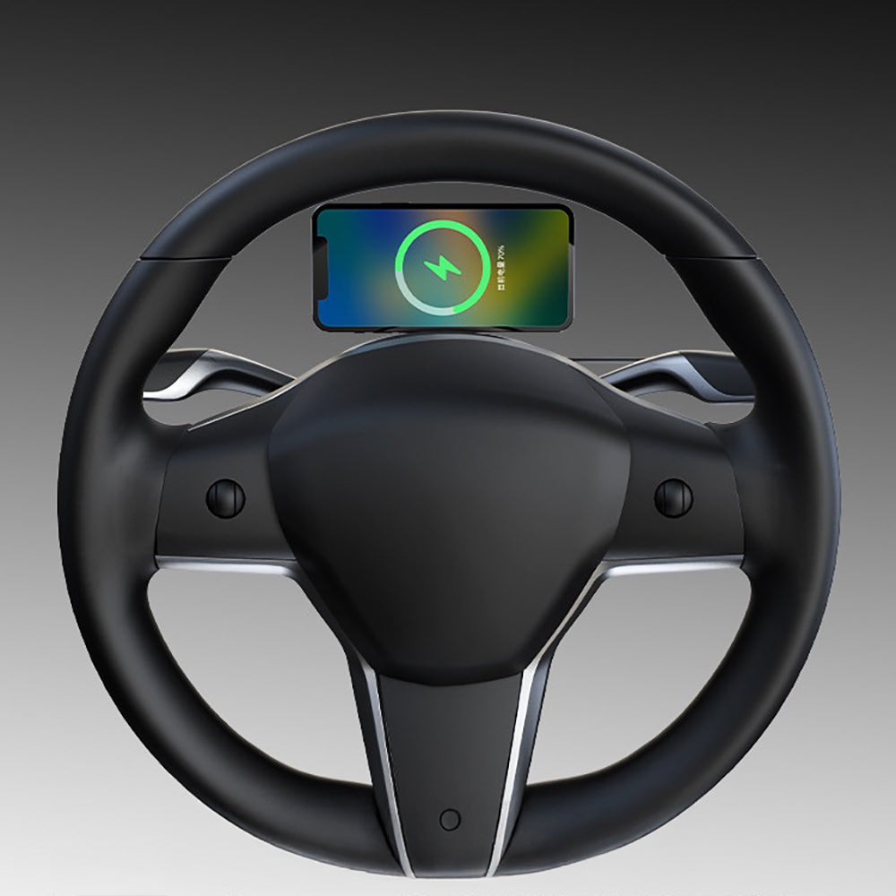Tesla Wireless Charging Phone Mount for Model 3/Y – OBD-II Power & Steering Wheel Installation