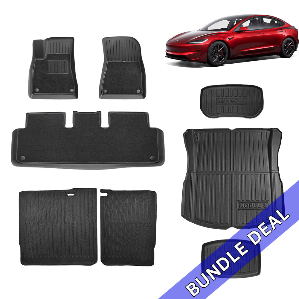 Tessgo All-Weather Floor Mats & Liners Full Set for Tesla Model 3 Highland 2024+ (8 PCS)