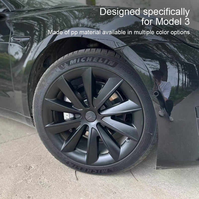 18" Matte Black Aero Style Wheel Covers for Model 3 2017–2023 4PCS