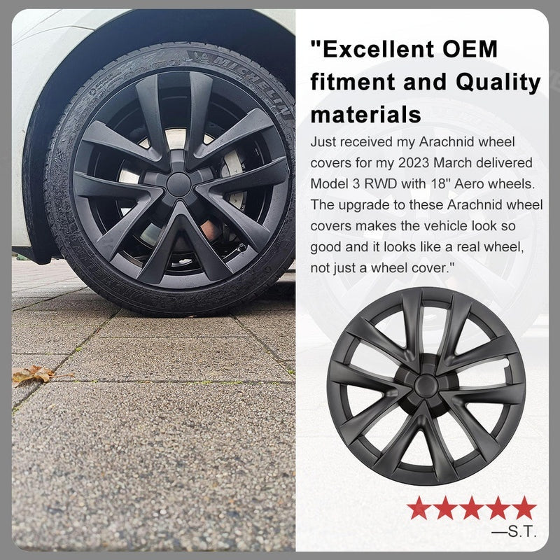 Arachnid Style 18" Wheel Covers for Model 3 2017–2023 Matte Black Set of 4