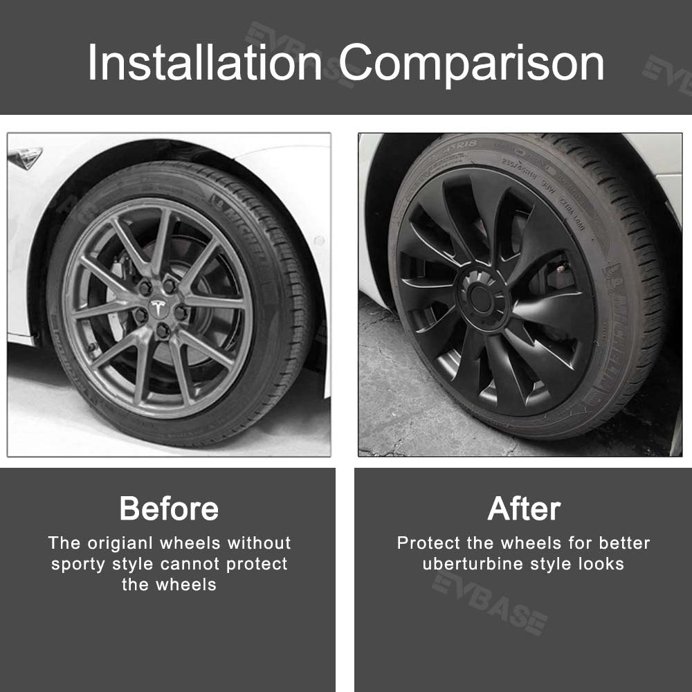 Tessgo Model 3 18inch Überturbine Wheel Cover For Tesla 3 18inch Turbine Wheel Cap Kit 4PCS Matte Black