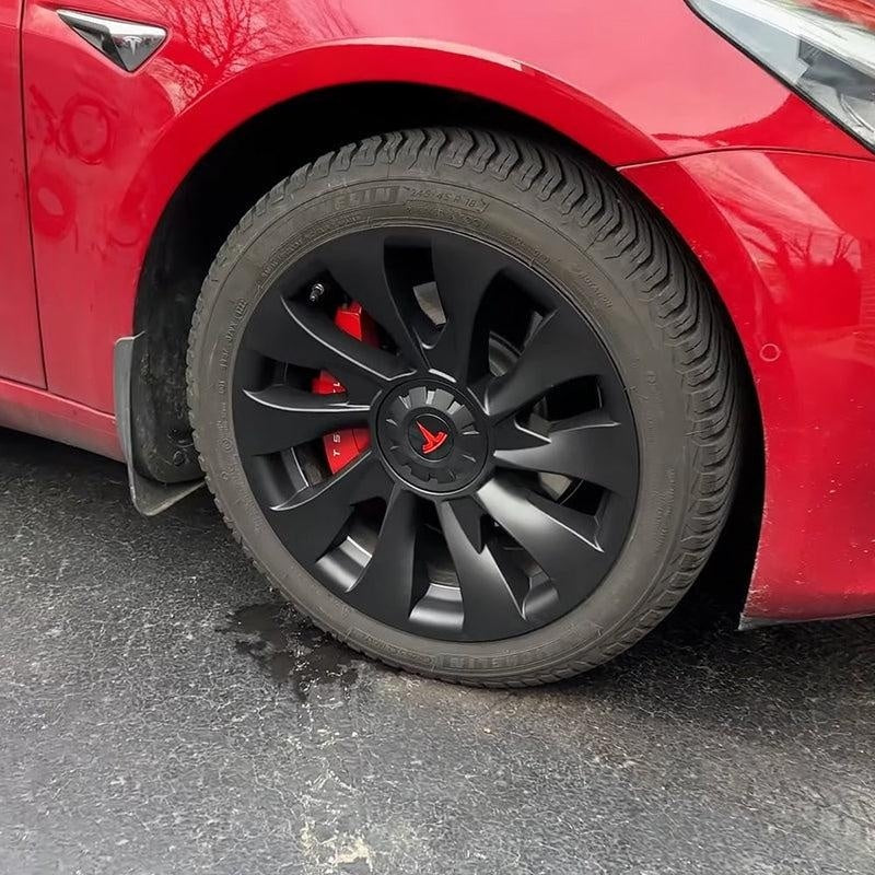 Turbine Style 18" Wheel Covers for Model 3 Matte Black Set of 4