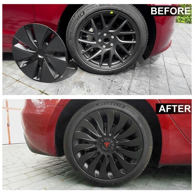 Turbine Style 18" Wheel Covers for Model 3 Matte Black Set of 4