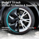 Tessgo 19" Storm Style Sport Wheel Covers for Tesla Model Y - Matte Black, OEM Fit Upgrade (Set of 4)