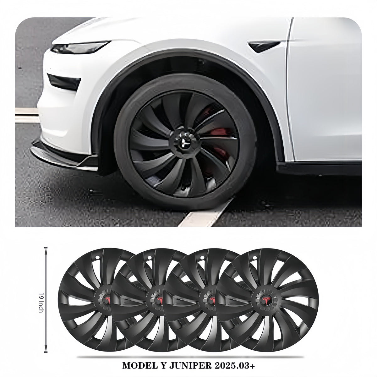 Überturbine Style Matte Black 19" Wheel Covers for Model Y Juniper 2025.03+