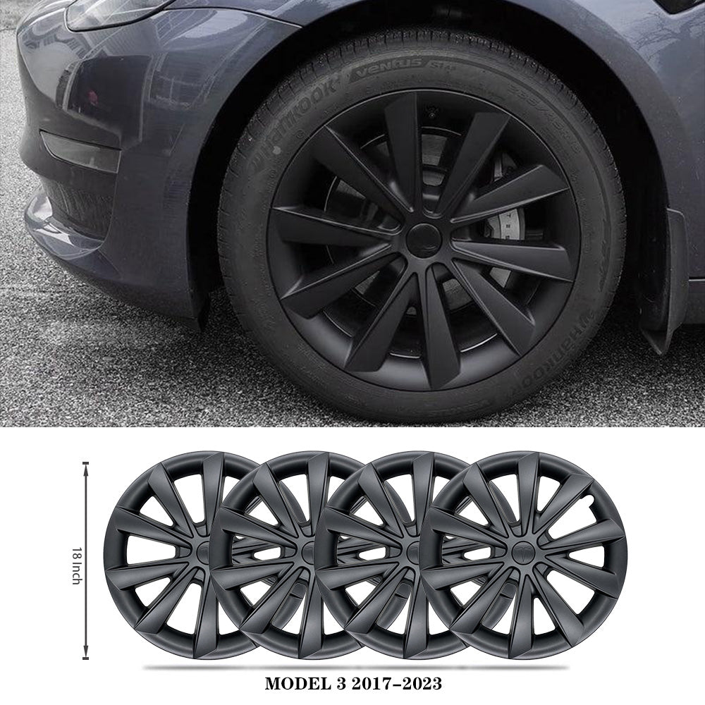18" Matte Black Aero Style Wheel Covers for Model 3 2017–2023 4PCS