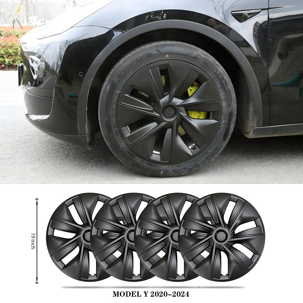 Tesla Model Y 19 Inch Gemini Wheel Cover Matte Black Hubcaps (4 Pcs Set) Curb Rash Protection