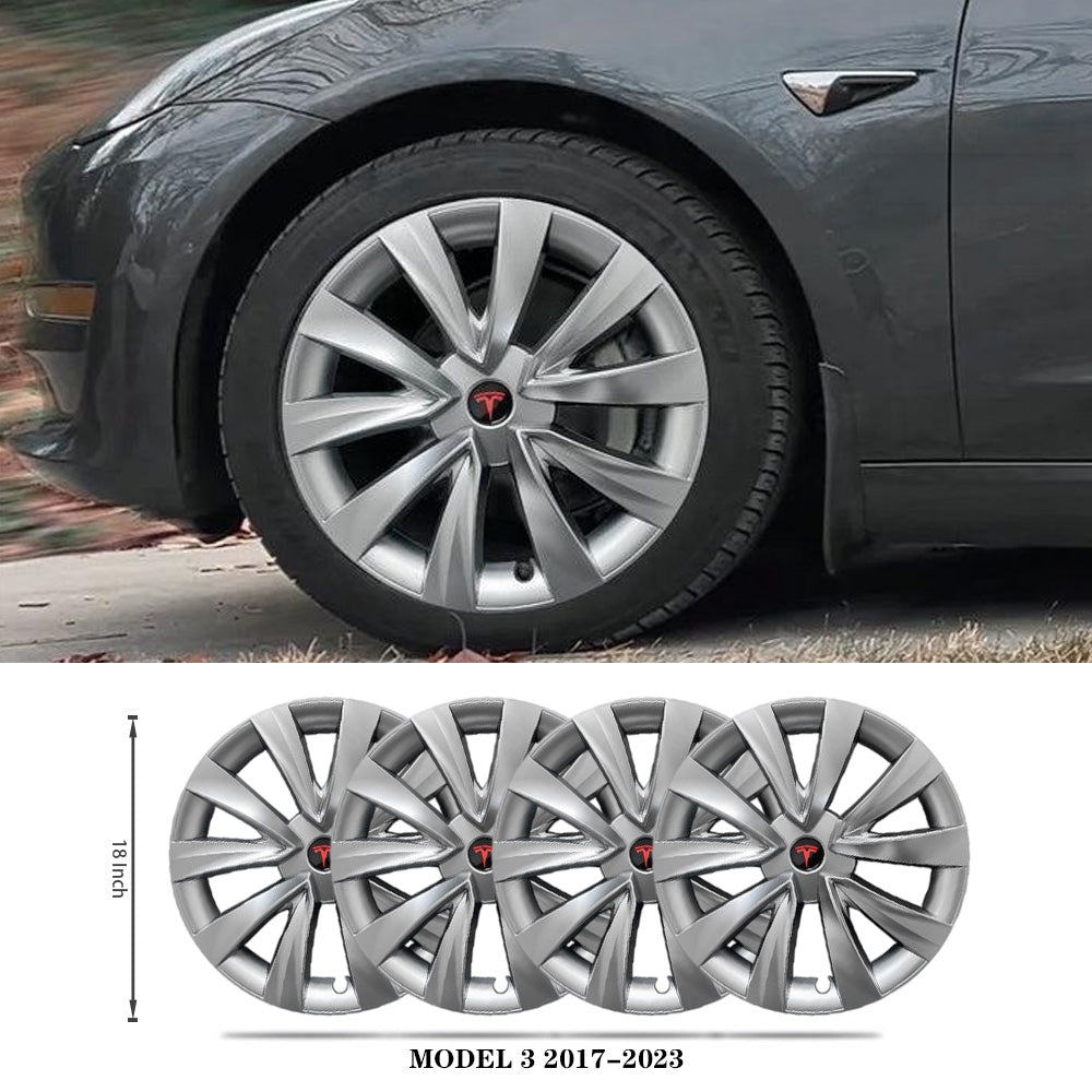 Sport Style 18" Wheel Covers for Model 3 2017–2023 Matte Black Set of 4