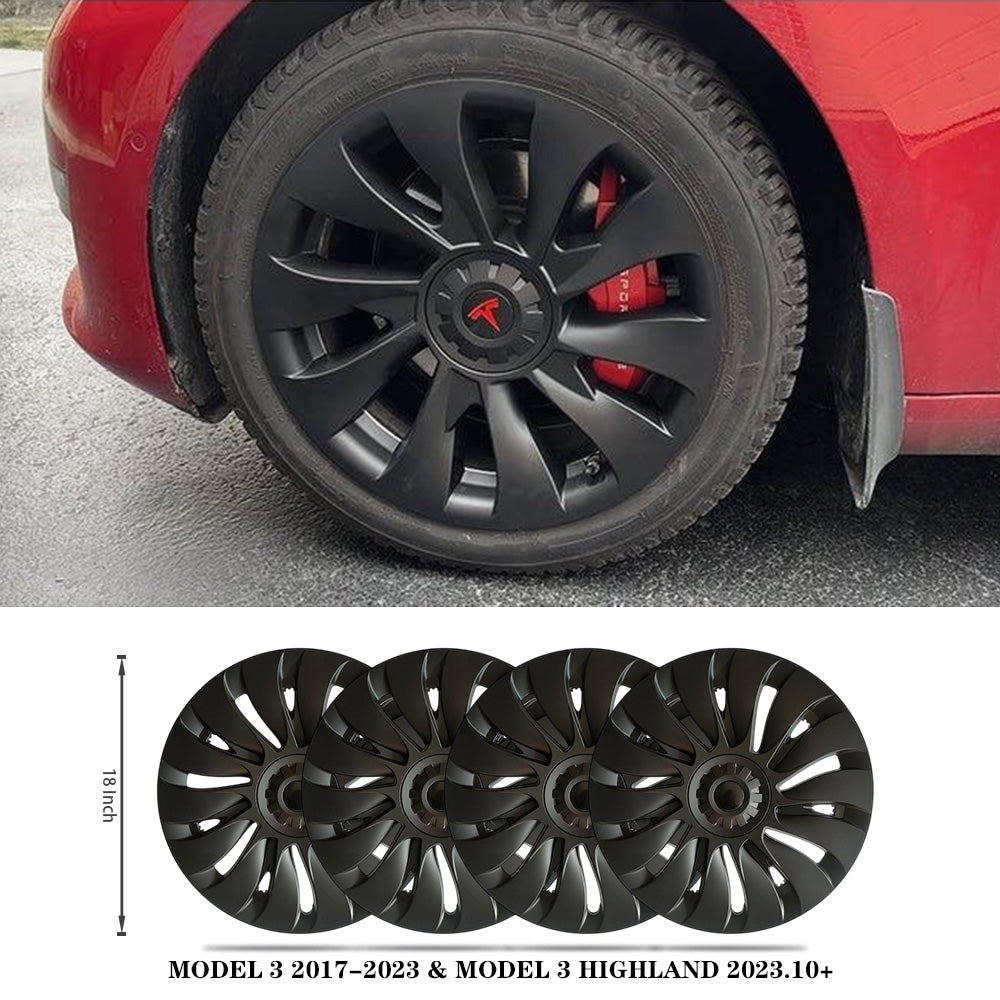 Turbine Style 18" Wheel Covers for Model 3 Matte Black Set of 4