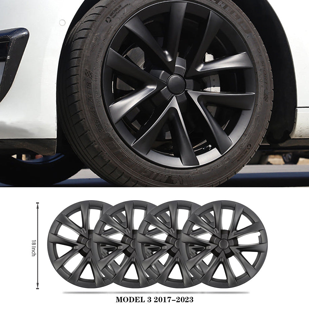 Arachnid Style 18" Wheel Covers for Model 3 2017–2023 Matte Black Set of 4