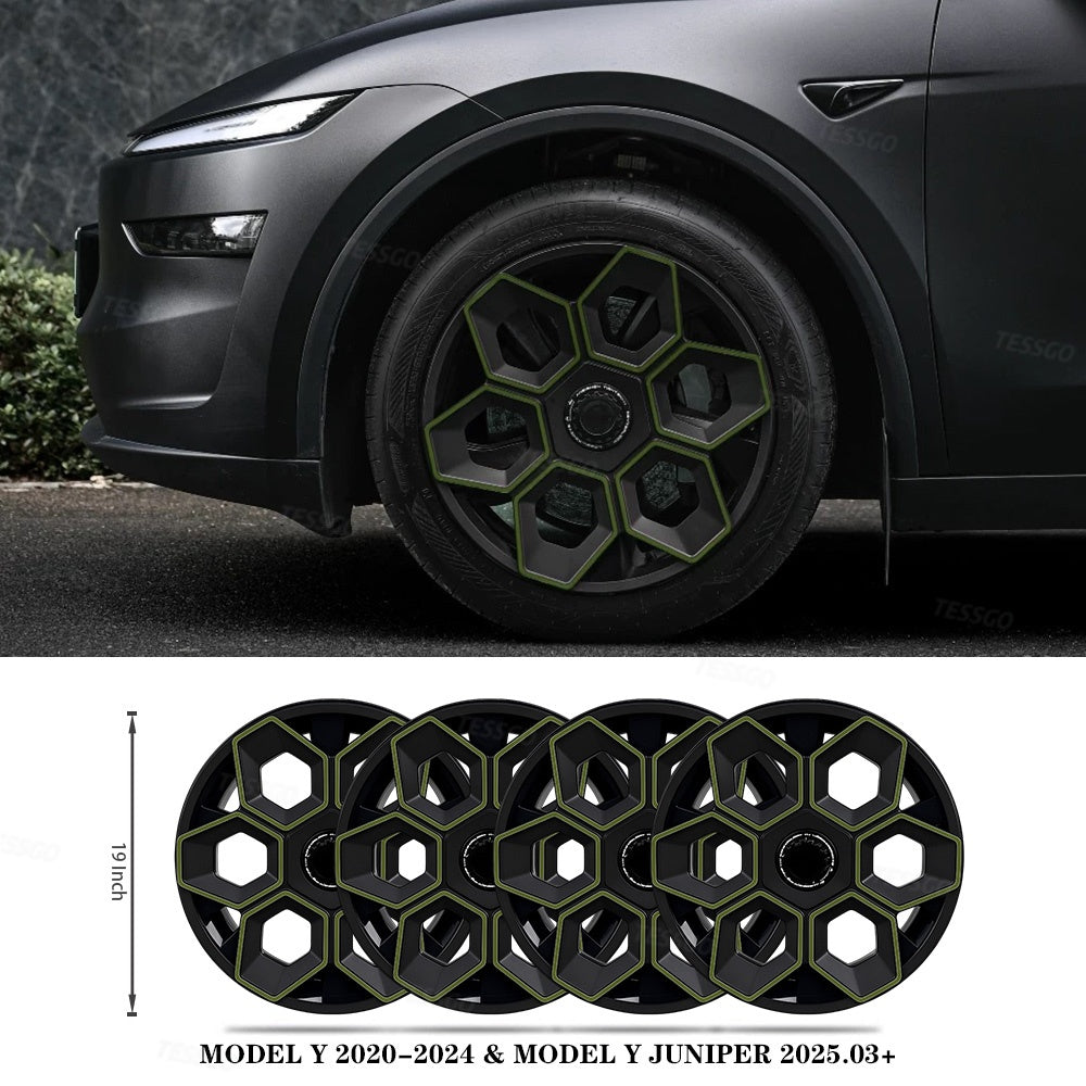 TESSGO 19" Hex Wedge Wheel Covers for Model Y & Juniper – Honeycomb Style