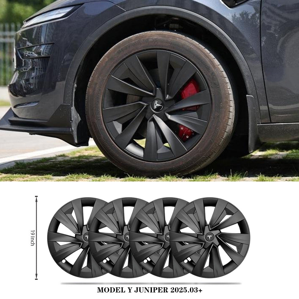 19" Wheel Covers Spiral Style for Model Y Juniper Matte Black 4PCS