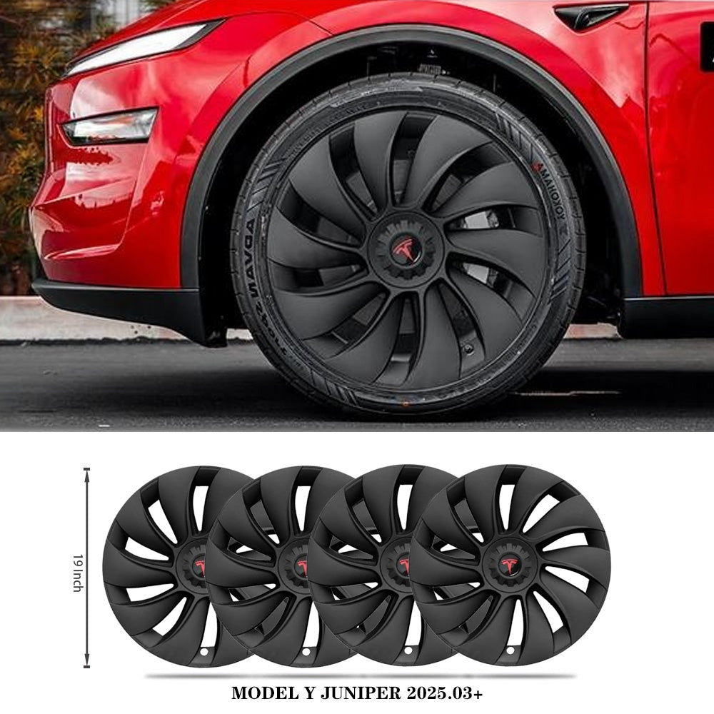 Tessgo 19" Überturbine Style Wheel Covers for Model Y Juniper – Matte Black Hubcaps for Crossflow Wheels, OEM Fit Upgrade