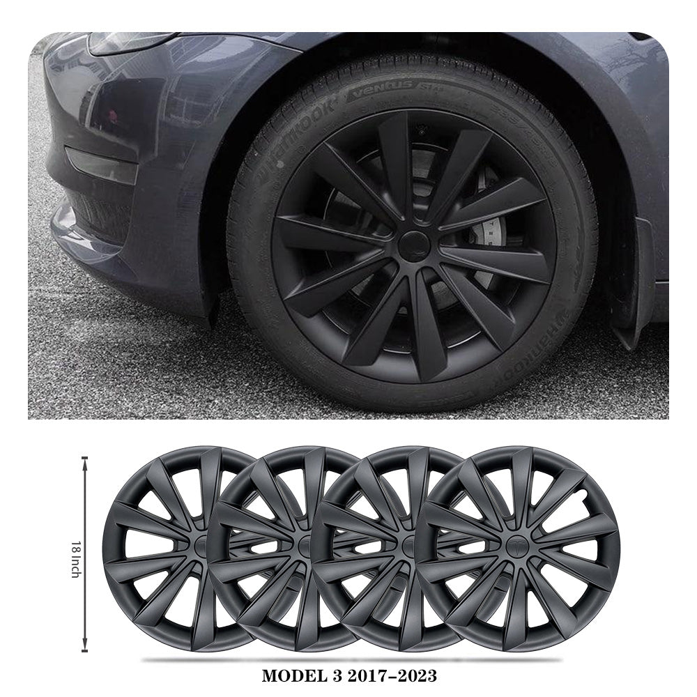 18" Matte Black Aero Style Wheel Covers for Model 3 2017–2023 4PCS