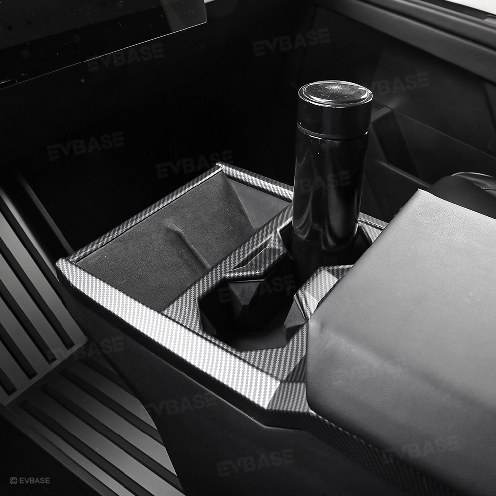Tessgo Cybertruck Center Console Cup Holder Panel Trim Cover, ABS Carbon Fiber Style Protector